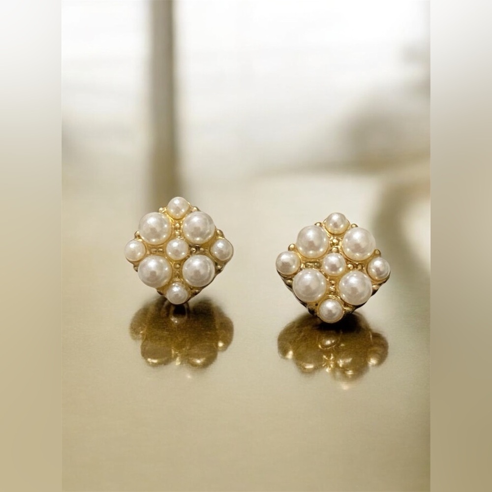 Vintage Gold and Pearl Cluster Earrings